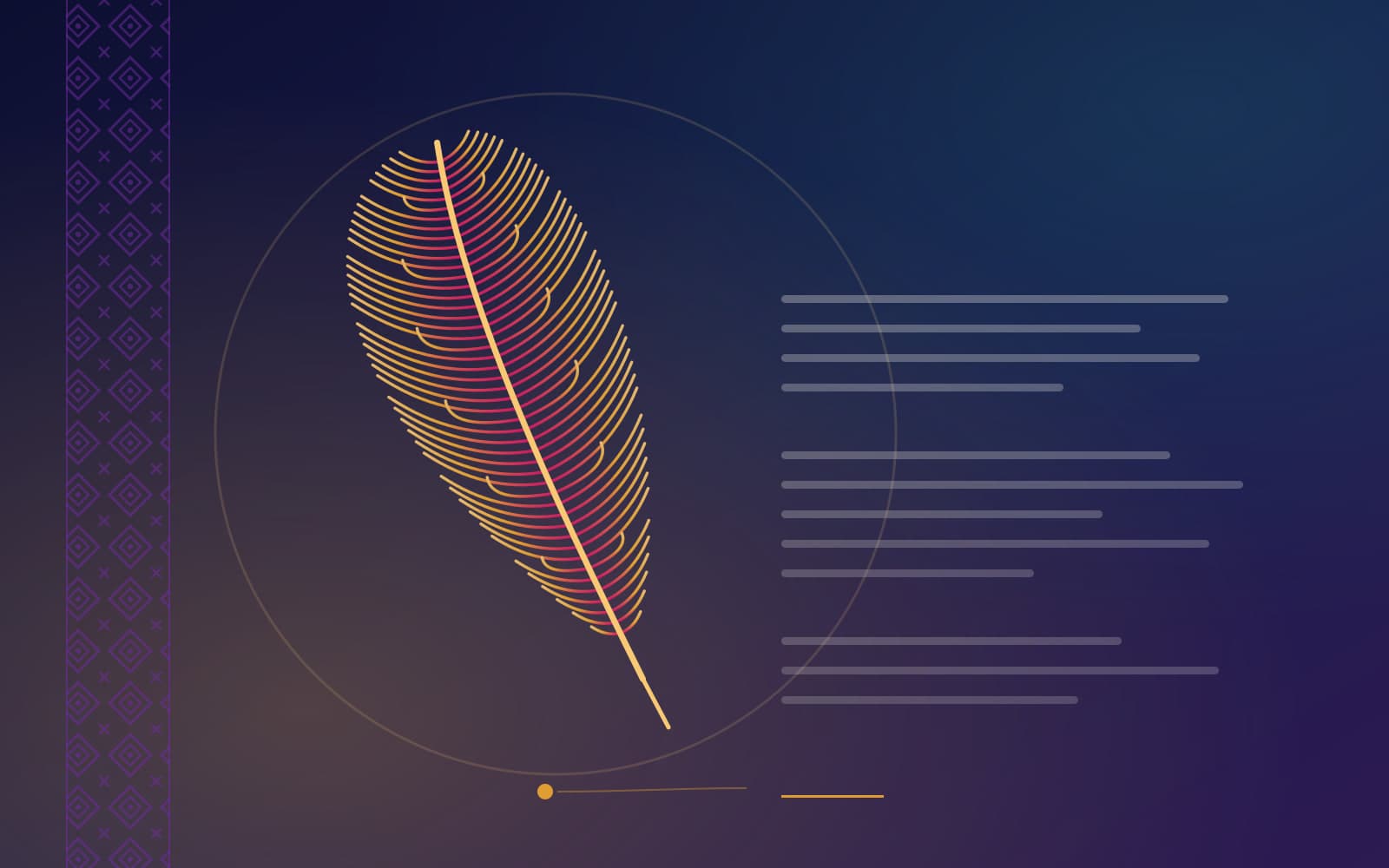 An illustrated quill beside stanzas of verse, set against indigo and adire-inspired patterning.